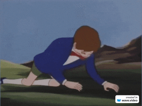 a cartoon of a boy crawling on the ground with the words created in wave.video below him