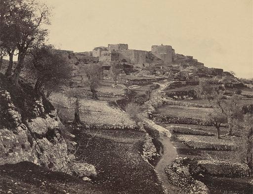 a black-and-white photo of Gibeon, El Jib, Palestine from 1862 a black-and-white photo of Gibeon, El Jib, Palestine from 1862