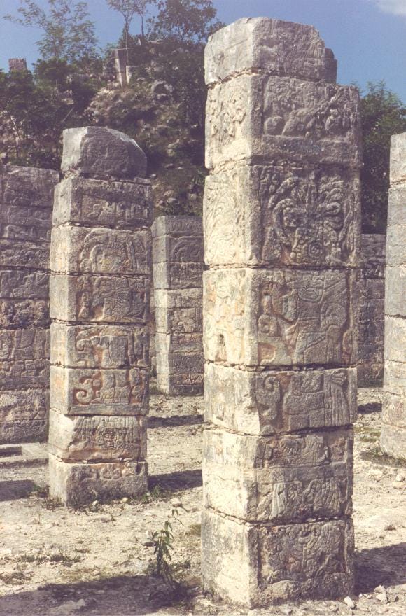 Columns in front of the Temple of the Warriors. photo credit: Jeff Fromm 1995