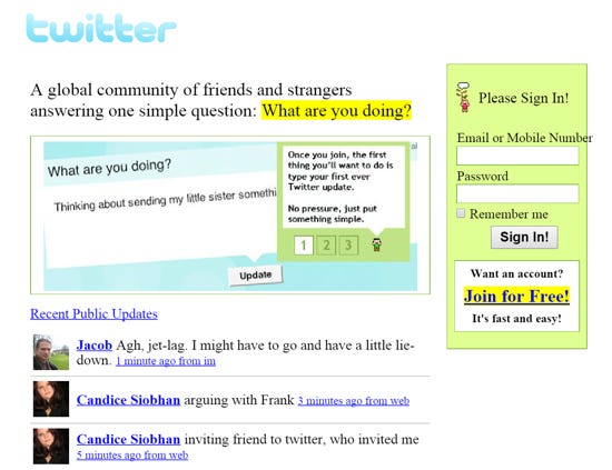 Twitter interface November 2006