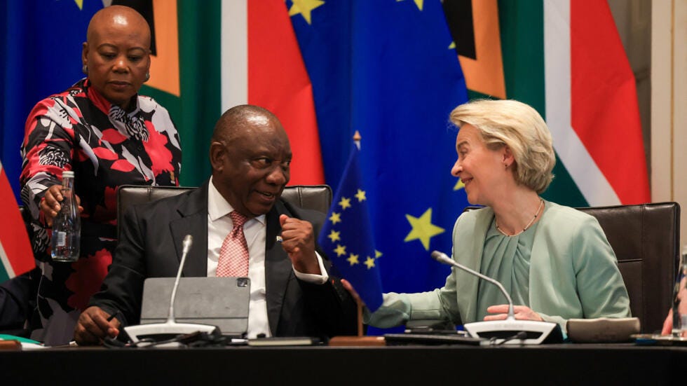 South Africa's President Cyril Ramaphosa and European Commission President Ursula von der Leyen attend the 8th EU-South Africa summit, Cape Town, 13 March 2025. South Africa's President Cyril Ramaphosa and European Commission President Ursula von der Leyen attend the 8th EU-South Africa summit, Cape Town, 13 March 2025.