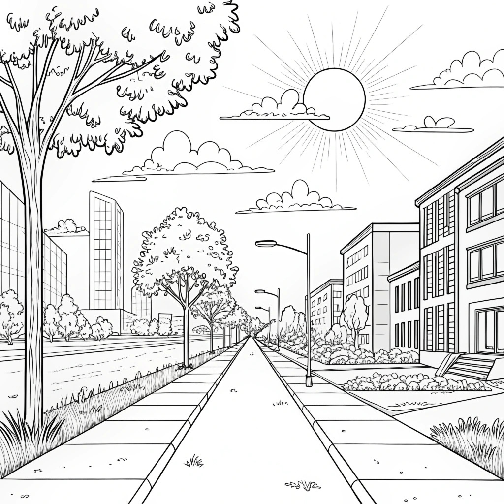 Illustration of the streets & houses with no colours