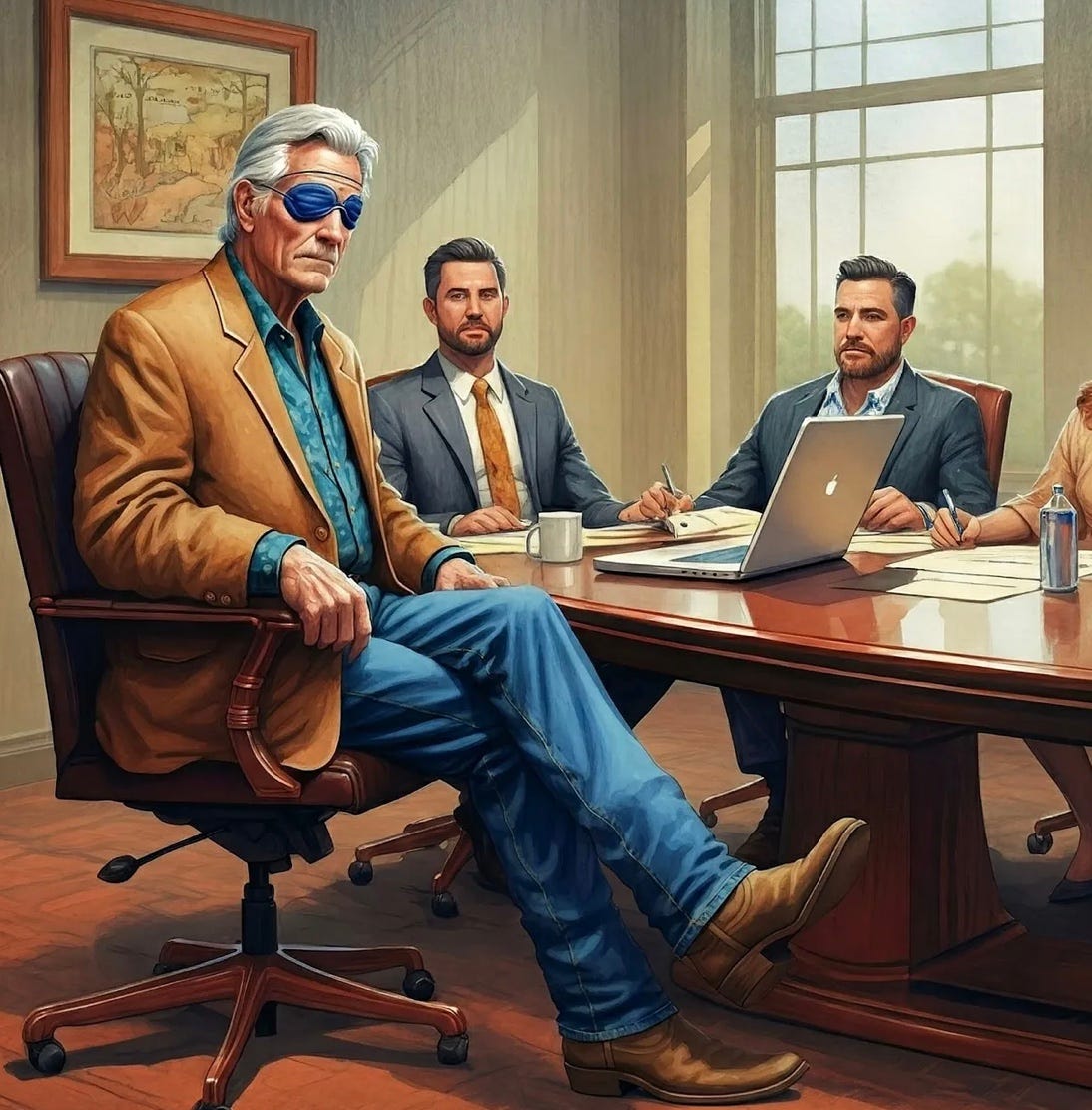 Staff meeting at Cajun Chronicles Podcast Corp in New Orleans, with Blind Writer/Editor Emile Navarre and others.