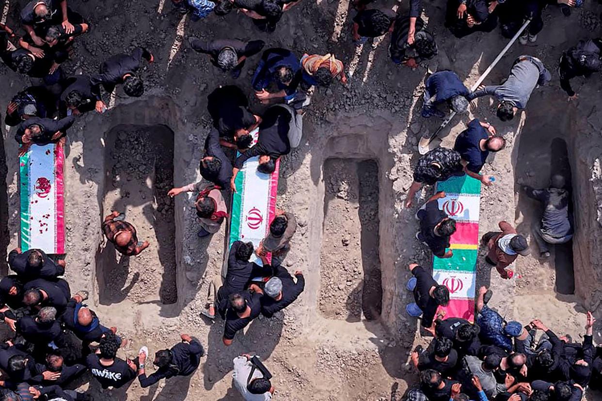 Iran holds a funeral ceremony for students and staff members of the Shajareh Tayyebeh girls' elementary school. (Ircs / ZUMA Press Wire via Reuters Connect)