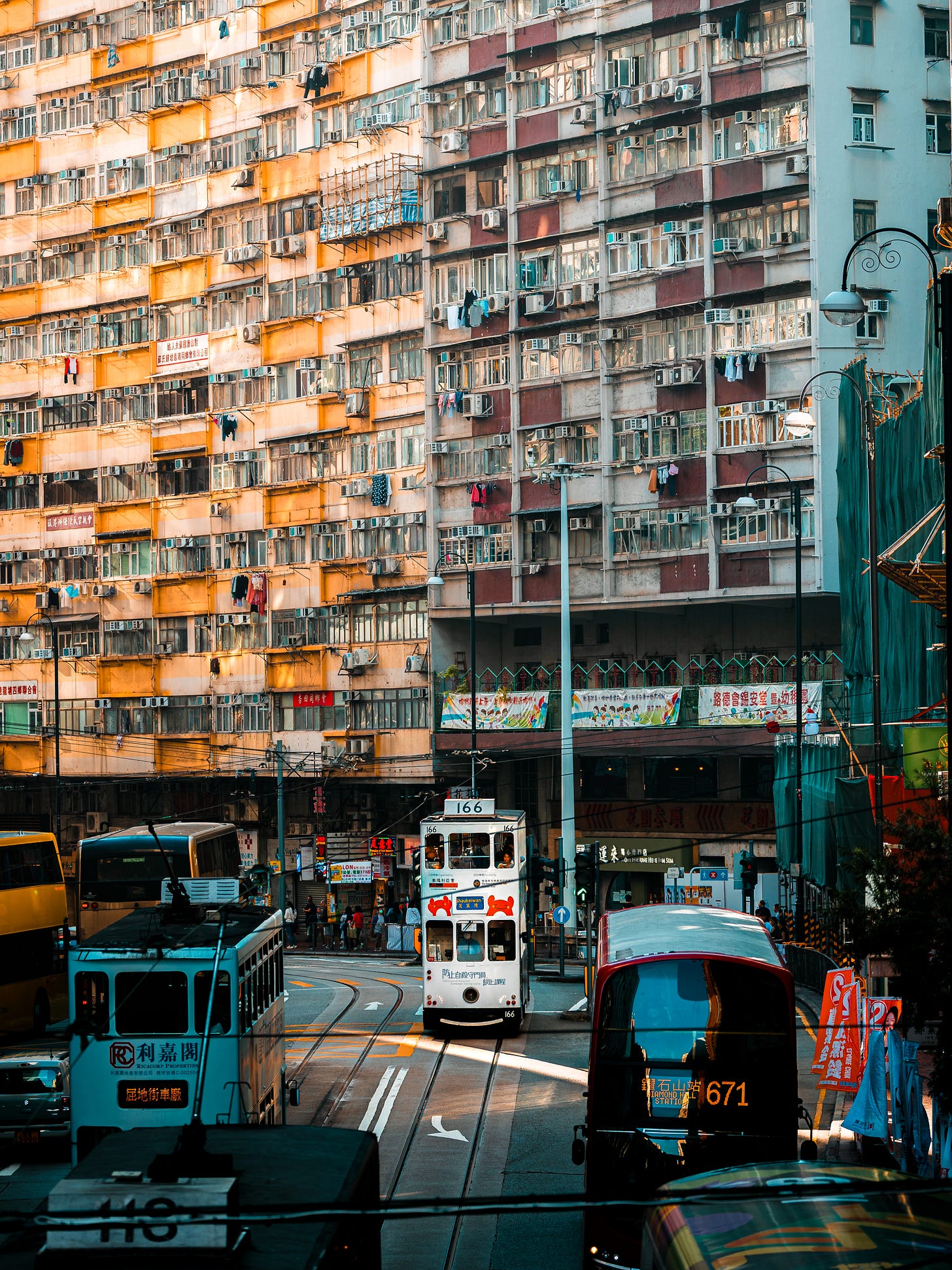 Southern Building in North Point, Hong Kong, with double-decker trams on King's Road Southern Building in North Point, Hong Kong, with double-decker trams on King's Road