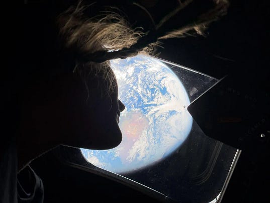 NASA astronaut and Artemis II mission specialist Christina Koch looks back at Earth during the Artemis II mission, shortly after launch, 2 April 2026. Credit: NASA