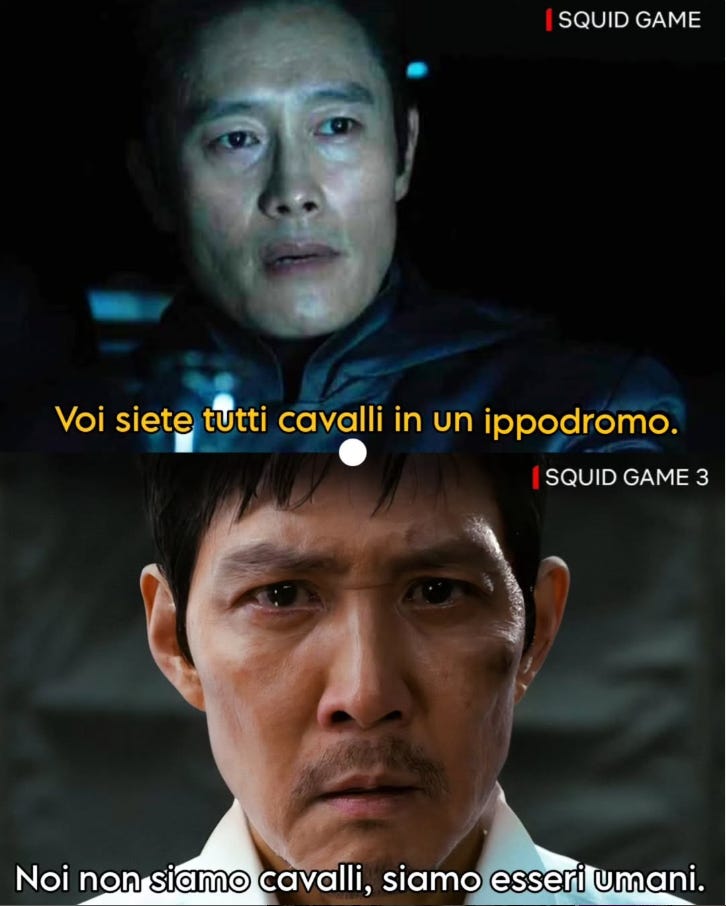 Squid Game, citazione di Gi-hun "Noi non siamo cavalli, siamo esseri umani"