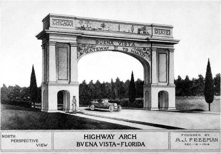 Rendering of the Buena Vista Welcome Arch which was erected in 1915. Rendering of the Buena Vista Welcome Arch which was erected in 1915.