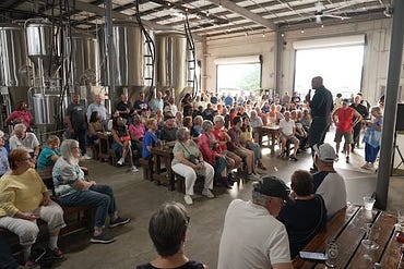 Colin in front of a crowd