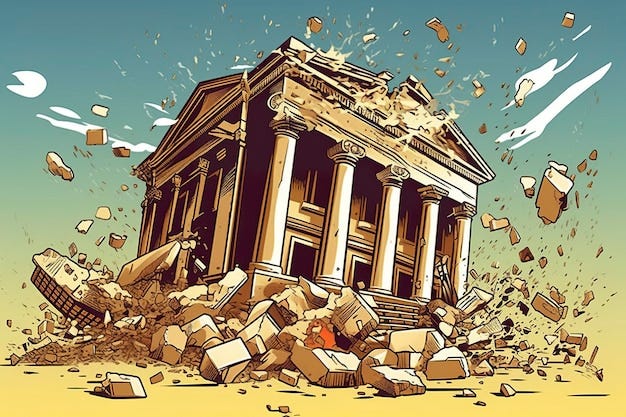 Bank collapse A bank or financial institution going down failing or  collapsing Generative AI | Premium AI-generated image