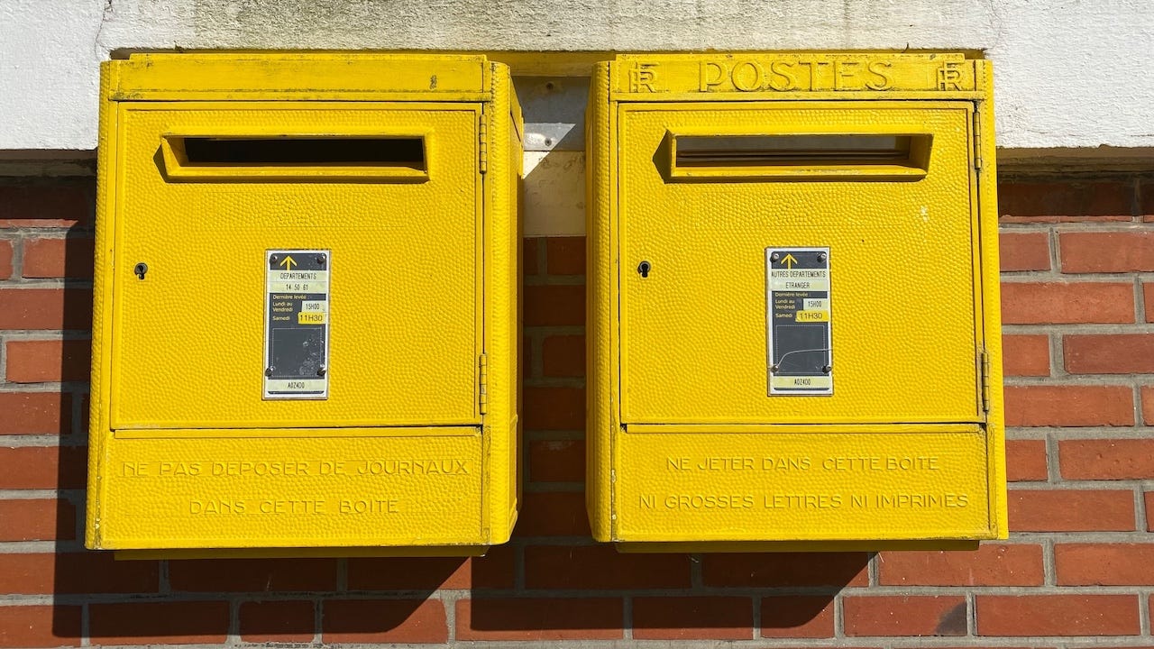 French mailboxes? Sure, why not? (Photo credit: Emilius123 at Wikimedia Commons.) French mailboxes? Sure, why not? (Photo credit: Emilius123 at Wikimedia Commons.)