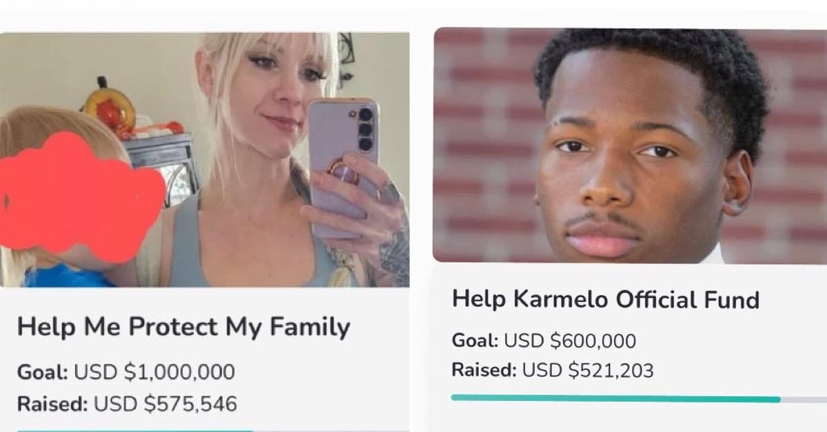 May be an image of 2 people and text that says 'Help Me Protect My Family Goal: USD $1,000,000 Raised: USD $575,546 Help Karmelo Official Fund Goal: USD Goal:USD$600,000 D$600,000 $600,000 Raised: USD $521,203'