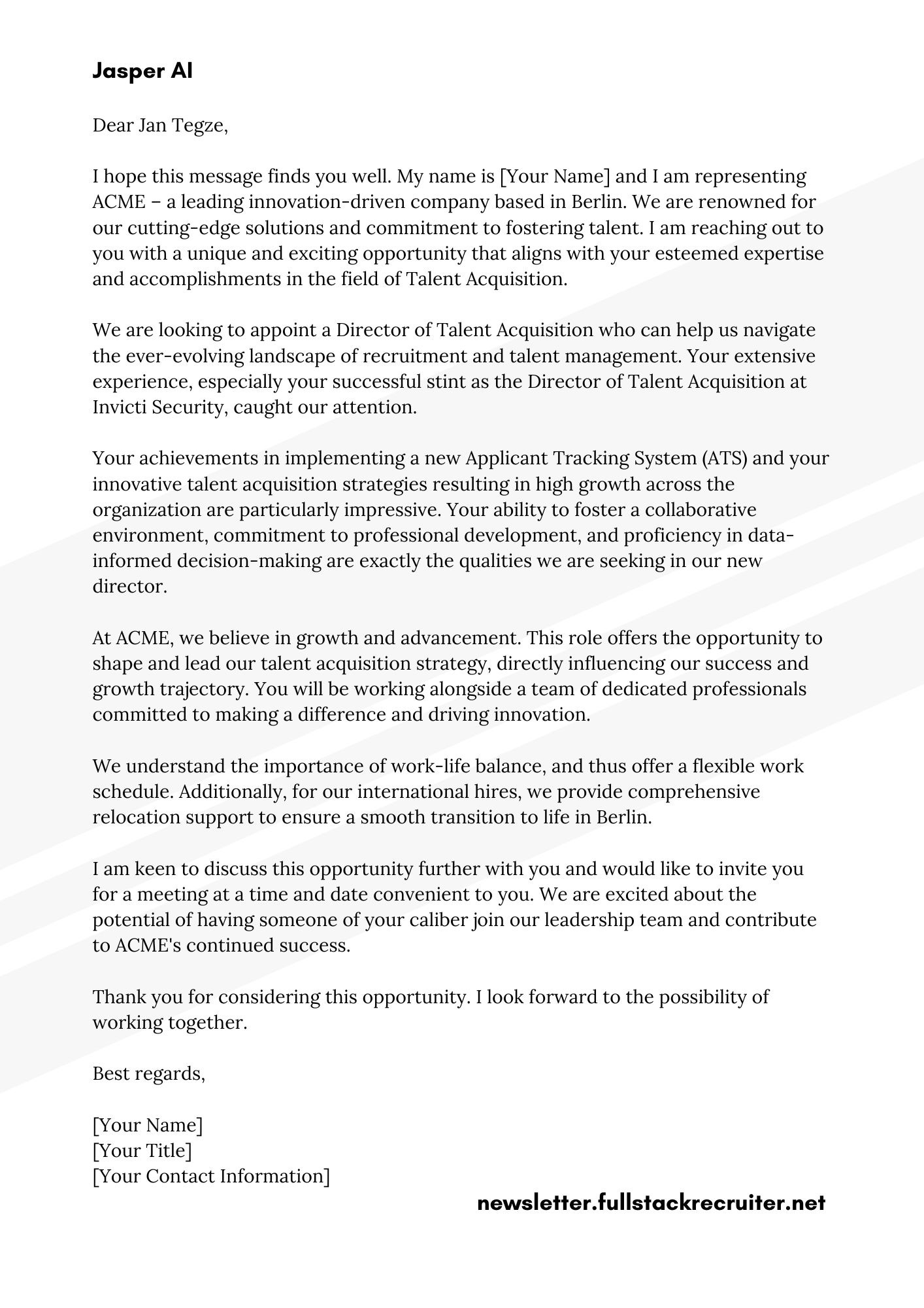 Jasper AI Outreach Message