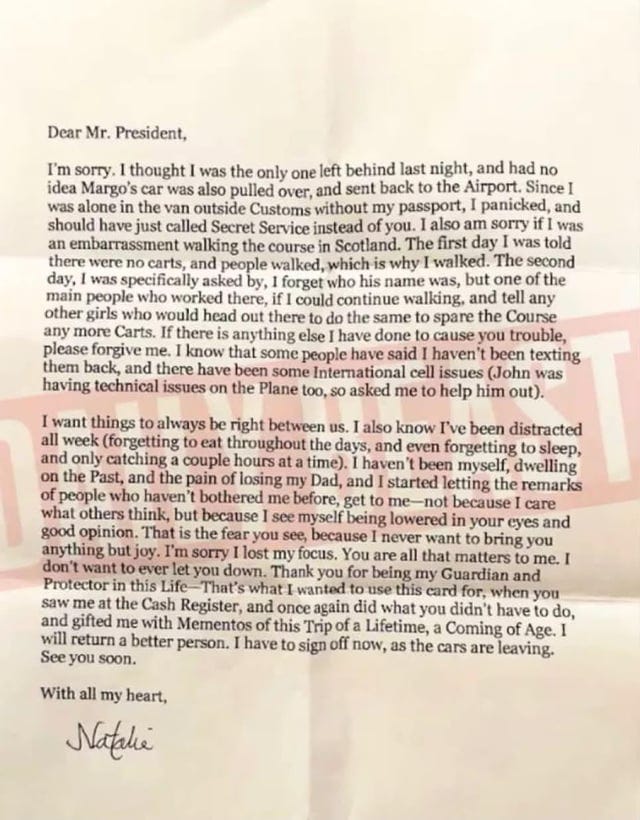 A concerning letter from Natalie Harp written to Trump : r/Fauxmoi