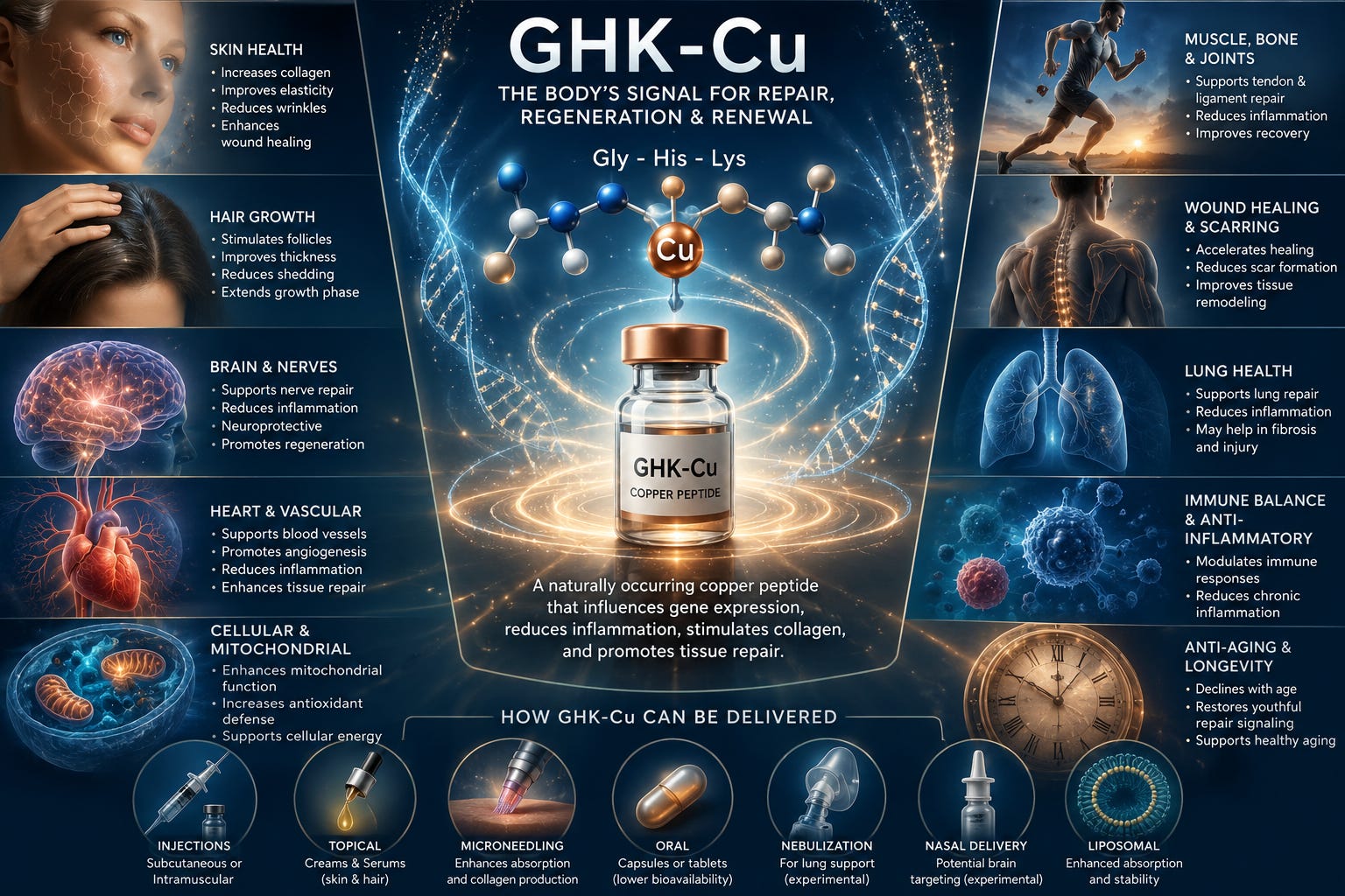 ghk cu injections benefits Neuropeptide GHK-Cu: The Copper Peptide That May Influence Healing,  Regeneration, Aging, and Brain Health
