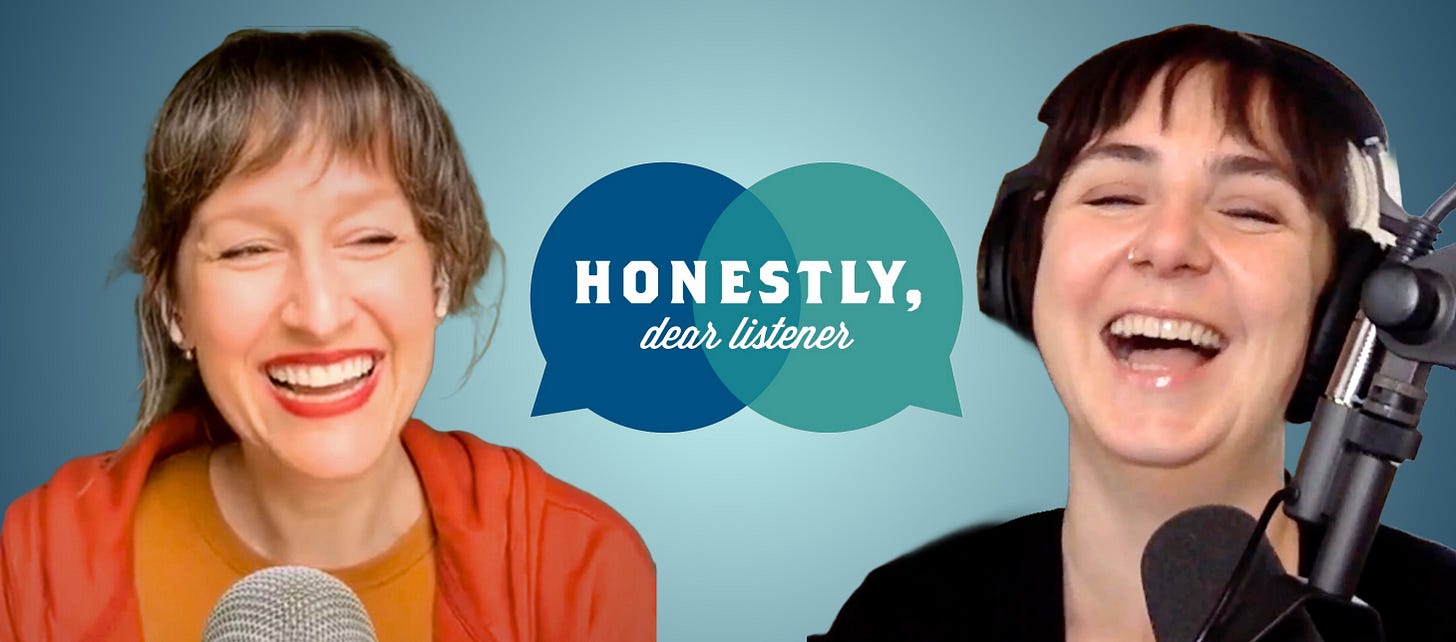 A social media banner for Carrie's podcast on art, creativity, and mindset: Honestly, Dear Listener