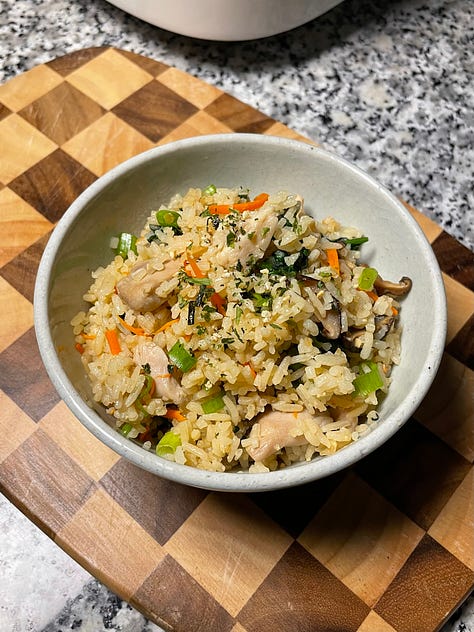 dak bulgogi, dolsot bibimbap, Sichuan spicy cold noodles w/ shredded chicken, miso chicken & mushroom rice, dairy-free creamy roasted red pepper rigatoni w/ baked chicken breast, roasted red pepper & spinach egg bites