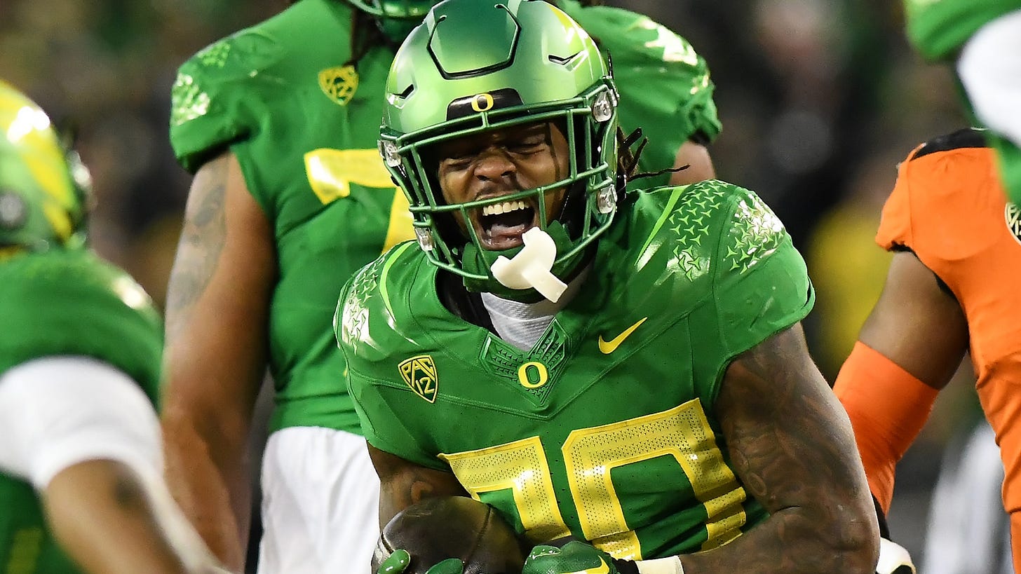 A photo of Oregon running back Jordan James