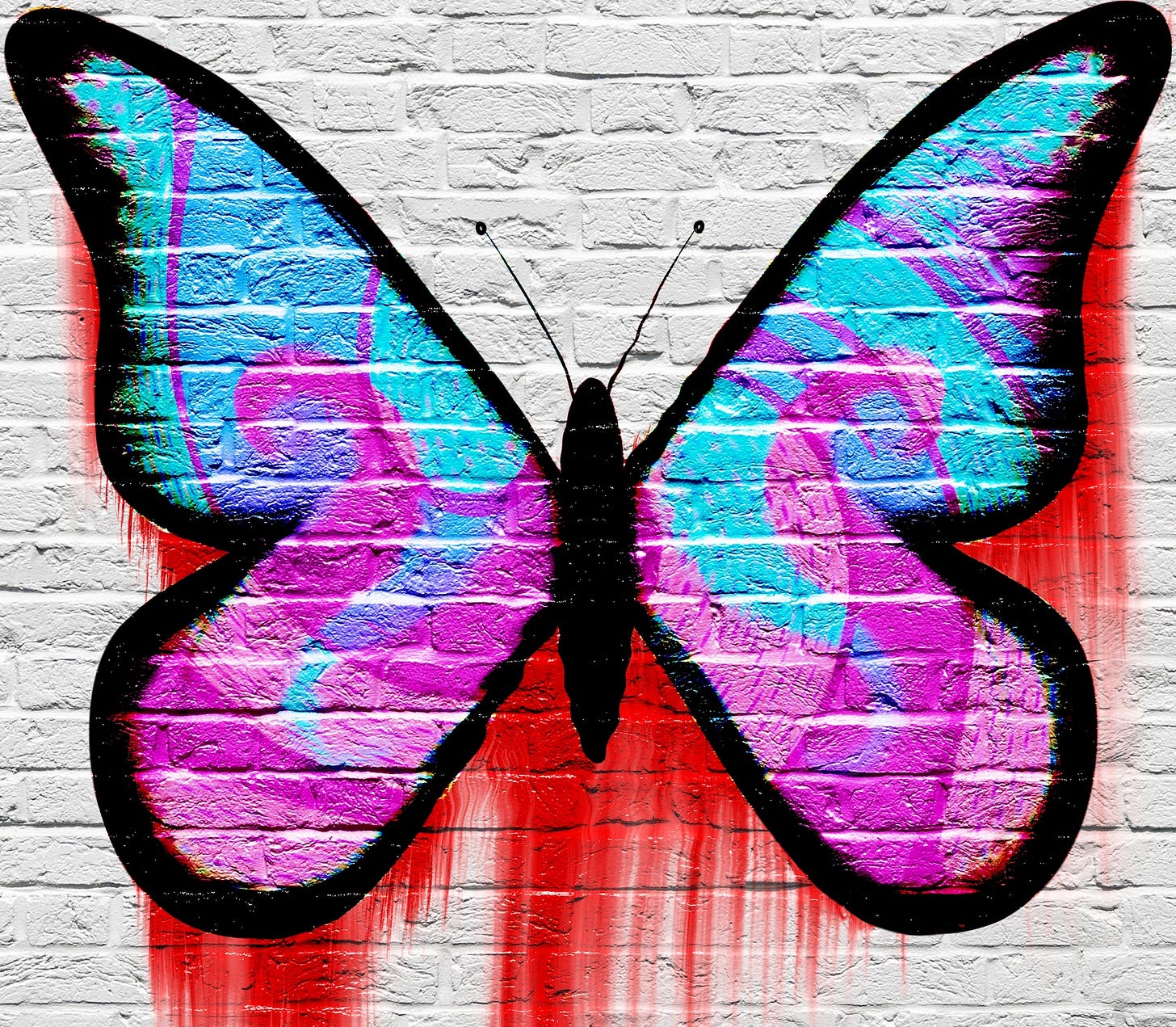 Digital art of a butterfly on a brick wall