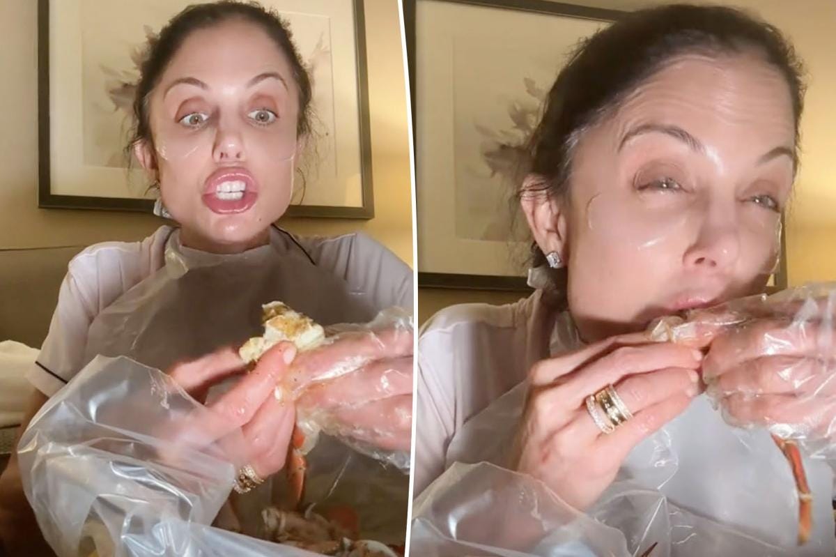 Bethenny Frankel posts video 'scarfing down' seafood in hotel room