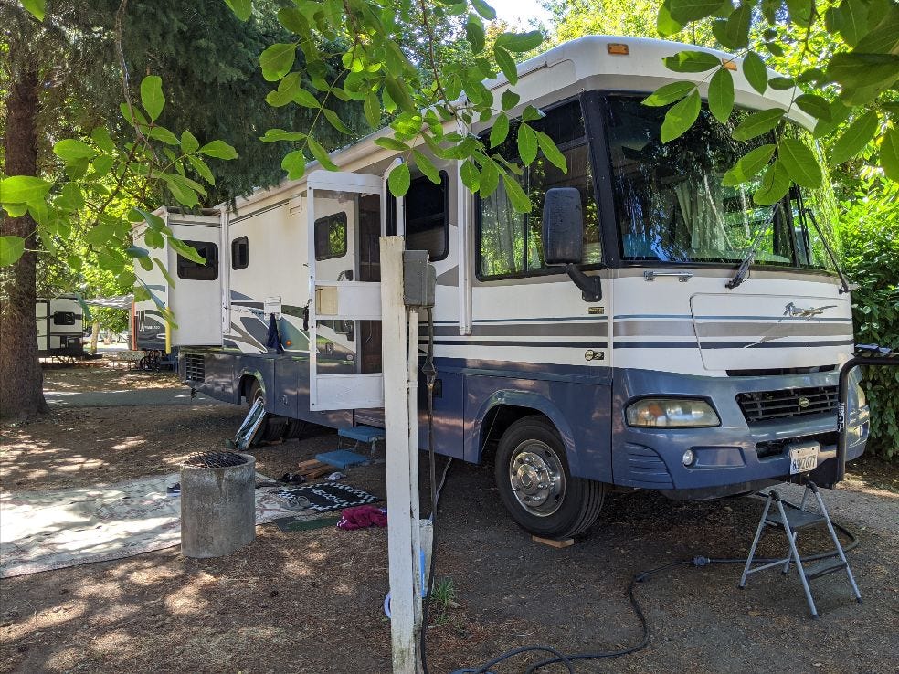 our Winnebago "Adventurer" parked in Roseburg, OR