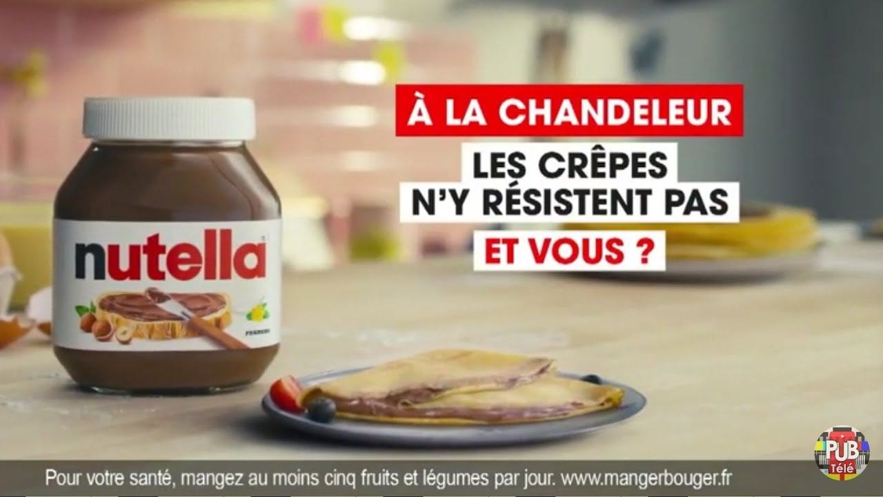 Nutella Ferrero "à la Chandeleur les crêpes n'y résistent pas et vous?" Pub  30s