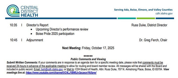 Central District Health August 15, 2025 Agenda