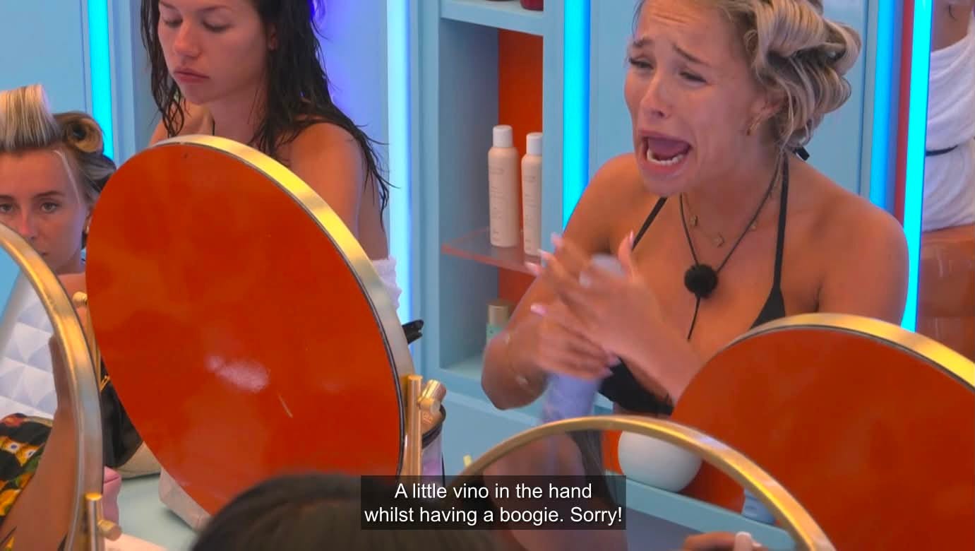 Photo by Danielle Peterson on June 25, 2026. May be an image of one or more people, blonde hair, makeup and text that says 'A little vino in the hand whilst having a boogie. Sorry!'.