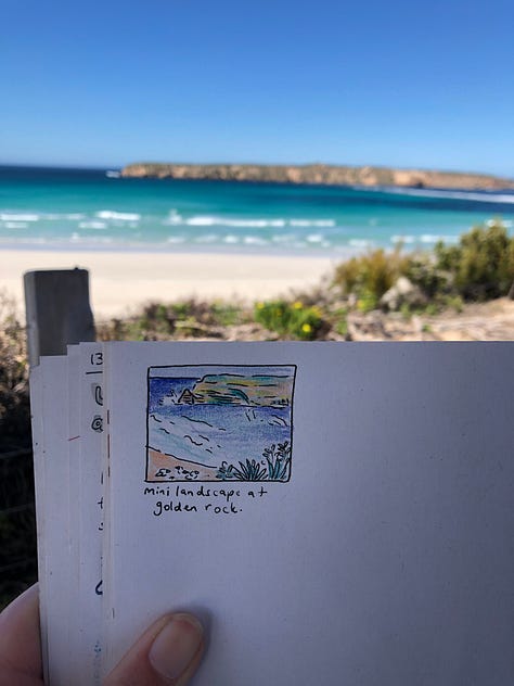 Drawing in my travel journal in several different locations across the Eyre Peninsula.