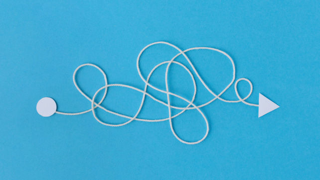 Tangled string with a starting point and an ending arrow