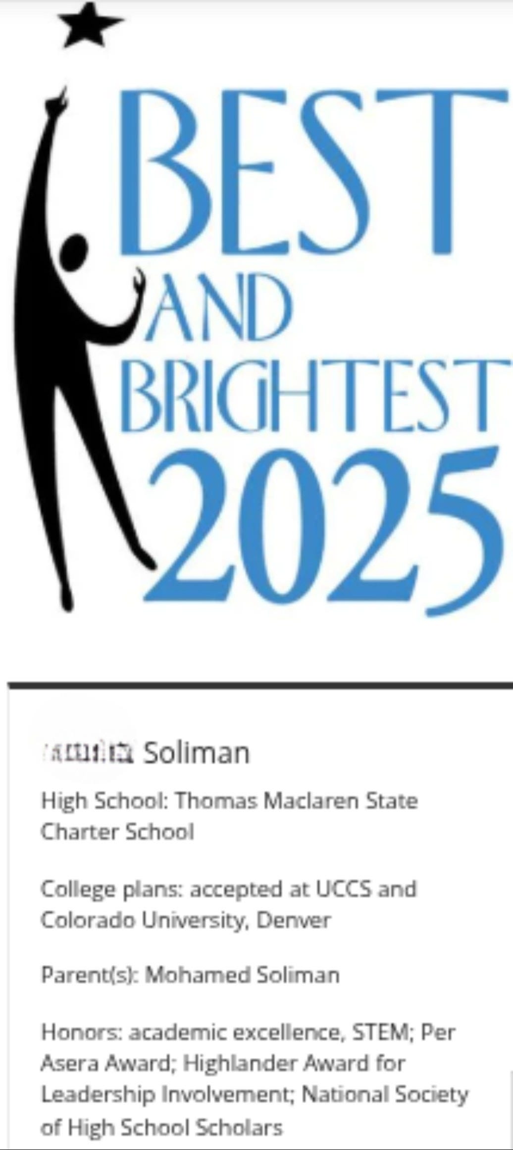 Mohamed Soliman’s daughter is a well-regarded student in Colorado Springs who hoped to go to medical school.