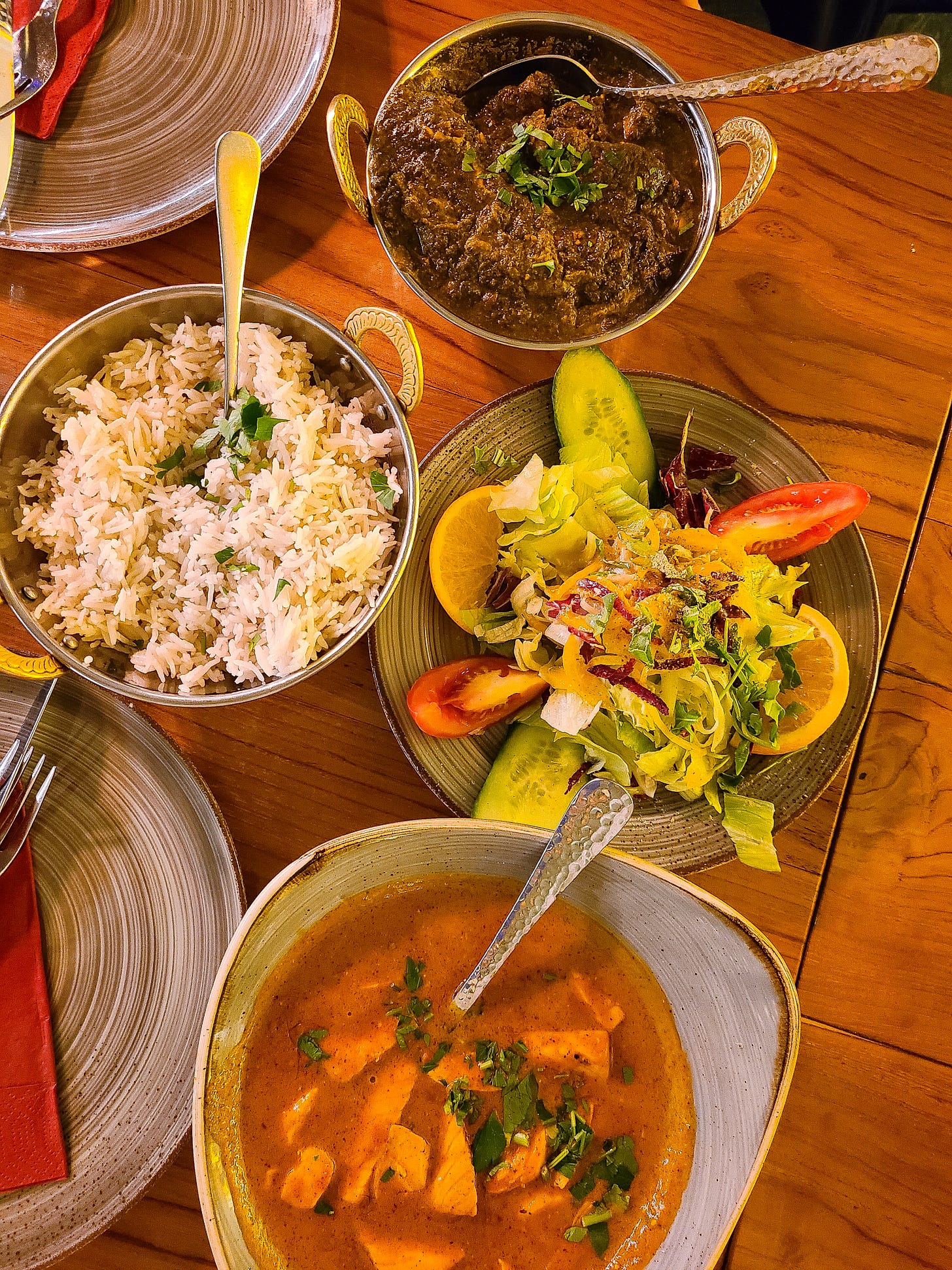 AMRIT lamb & salmon curry; complimentary rice and salad