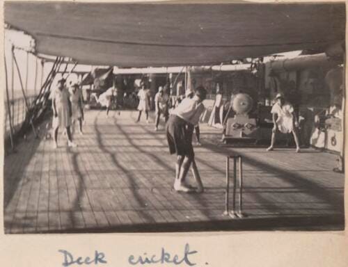 Deck cricket, games on board the RMS Cathay, 1934, English women's cricket team travelling to Western Australia on their first international tour, 2 [picture]