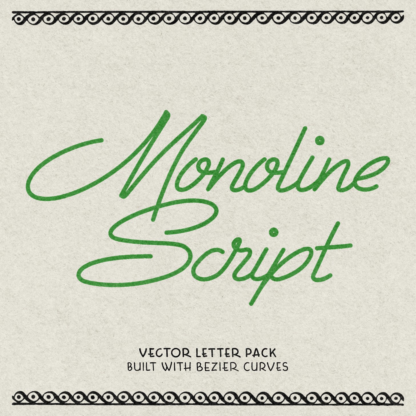 Text 'Monoline Script' in green on a beige background with green decorative elements.
