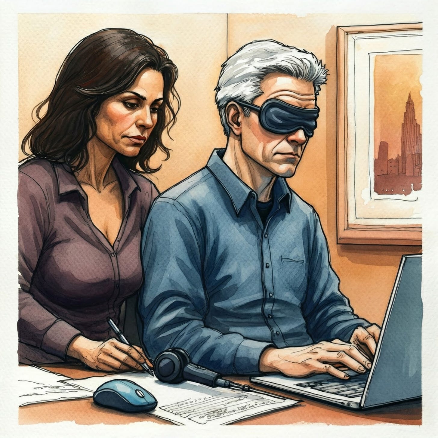 Image of Nanette and Emile working in the office
