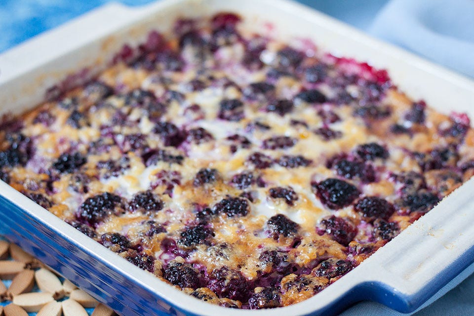dish of blackberry clafoutis