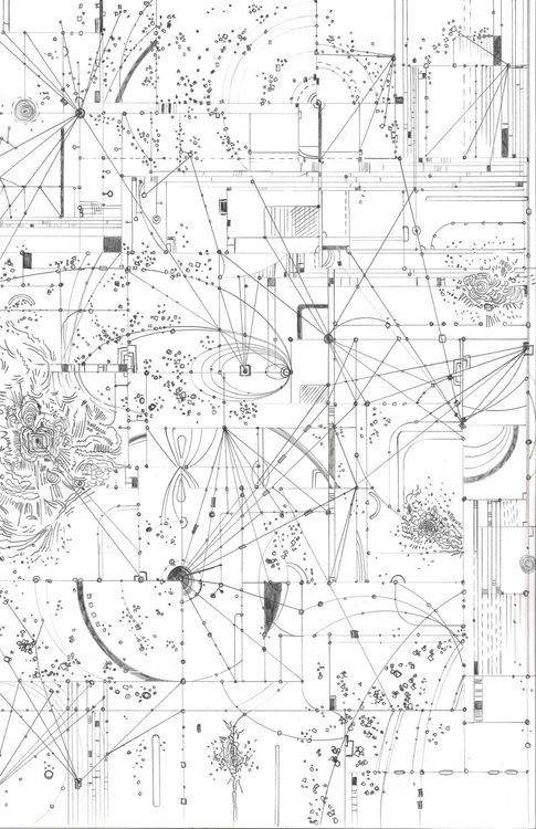 This may contain: an architectural drawing with lines, dots and other things in the background that are connected to each other