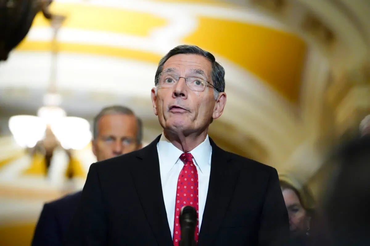 Sen. John Barrasso (R- Wyo.) speaks to reporters in Washington on Oct. 4, 2023. (Madalina Vasiliu/The Epoch Times) Sen. John Barrasso (R- Wyo.) speaks to reporters in Washington on Oct. 4, 2023. (Madalina Vasiliu/The Epoch Times)