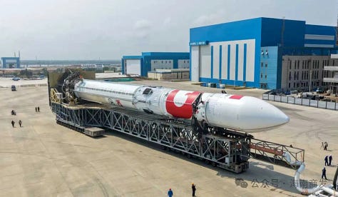 The Long March 10B Y1 vehicle being transported to Commercial Launch Pad 2 in April 2026.