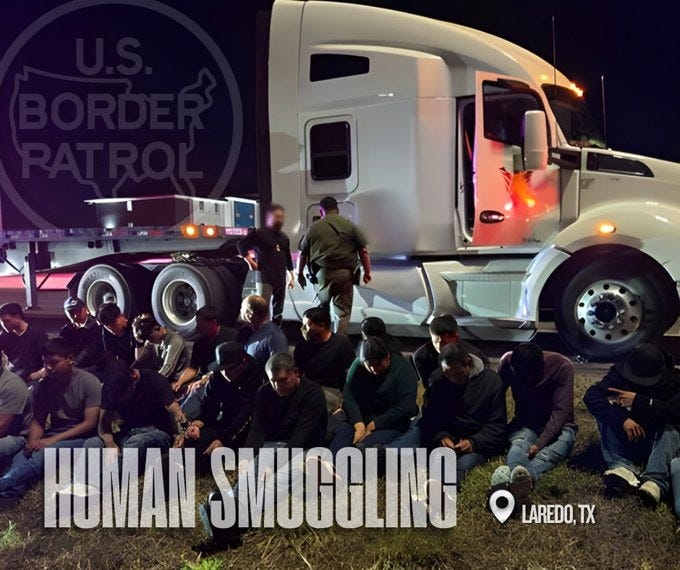 22 people inside a sleeper cab—including 2 unaccompanied minors — were apprehended in this recent human smuggling attempt in Laredo, Texas.