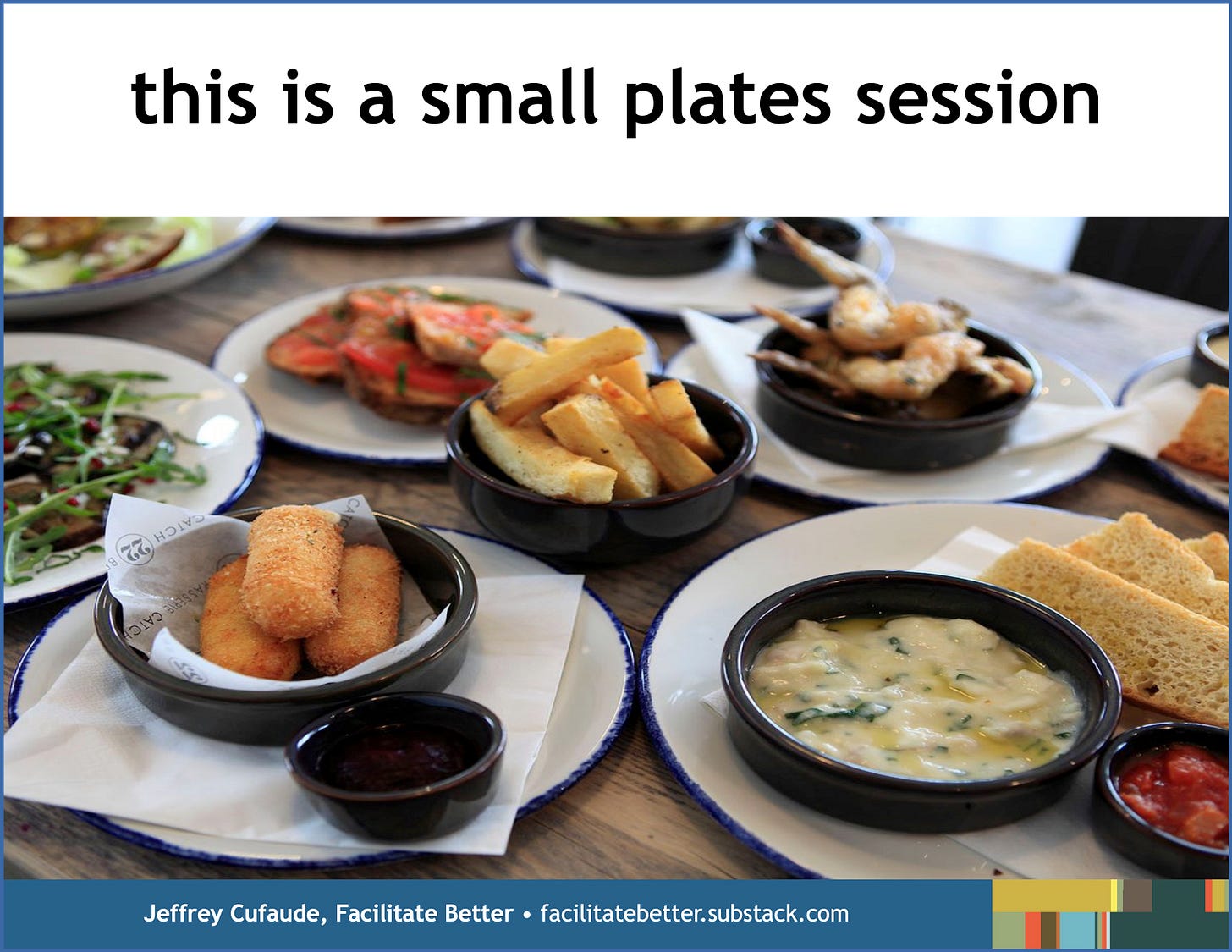 a half-dozen tapas on a restaurant table