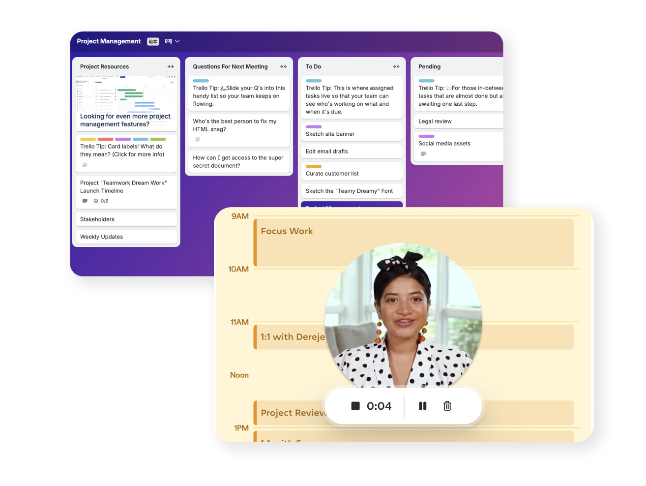 優化流程後有 Trello 協作看板、Loom 影片溝通工具示意 優化流程後有 Trello 協作看板、Loom 影片溝通工具示意