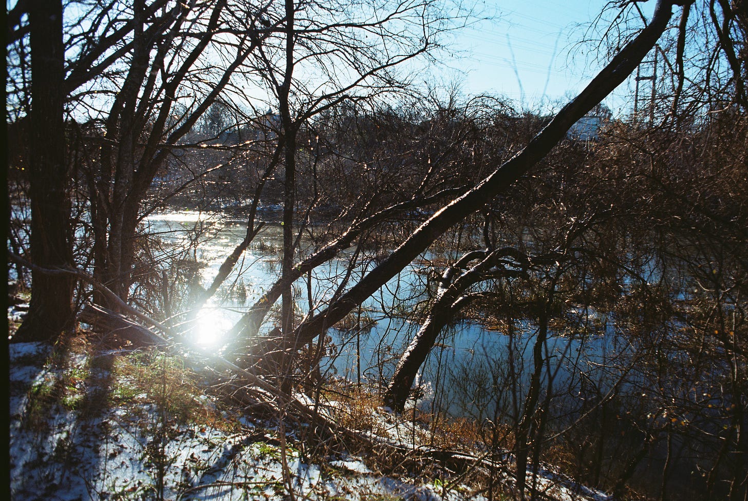 Sun reflection on winter river
