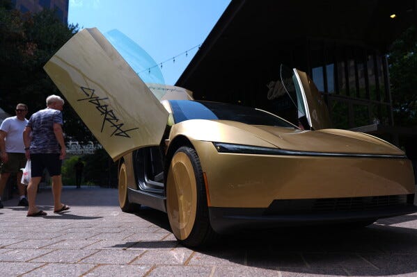 A Tesla Cybercab is displayed in downtown Austin, Texas, Thursday, Sept. 3, 2026. (AP Photo/Eric Gay) A Tesla Cybercab is displayed in downtown Austin, Texas, Thursday, Sept. 3, 2026. (AP Photo/Eric Gay)