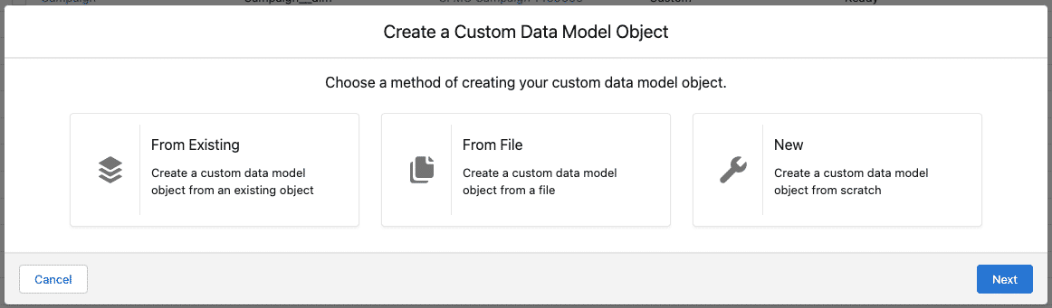 Screen shot of the Create a Custom Data Model Object page.