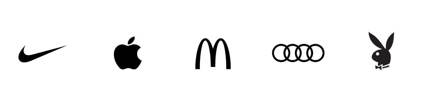From right to left: the symbols of Nike, Apple, Mac Donald's, Audi, Playboy