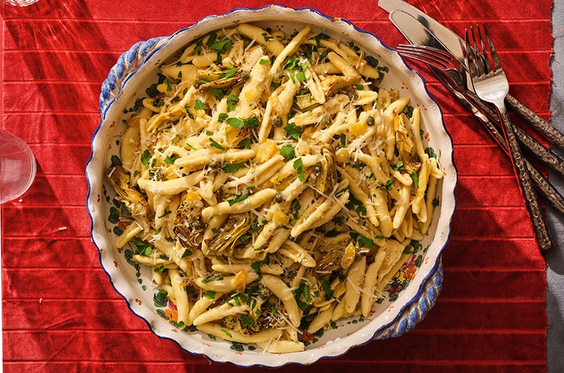 Cavatelli with Roasted Artichokes and Preserved Lemon, from Anything's Pastable, By Dan Pashman. Reprinted with permission by Harper Collins; Dan Liberti photo. Cavatelli with Roasted Artichokes and Preserved Lemon, from Anything's Pastable, By Dan Pashman. Reprinted with permission by Harper Collins; Dan Liberti photo.