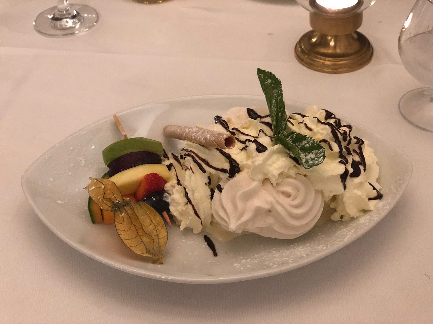 Meringue. What I didn’t know and learned later is that meringue glacée is a classic dish of the Bernese Oberland. Also that there is a thing known as the Bernese Oberland, which we really got to know on the Via Alpina in 2022.