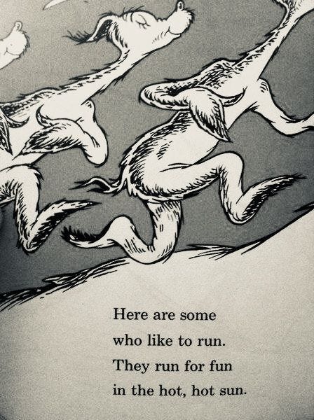 This may contain: the cat in the hat book is open to read it's pages and shows cats running