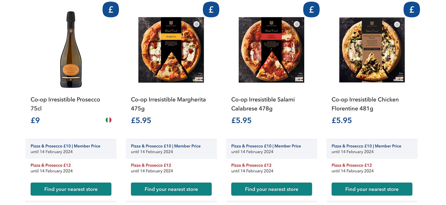 A Co-op valentine's deal with special member prices.